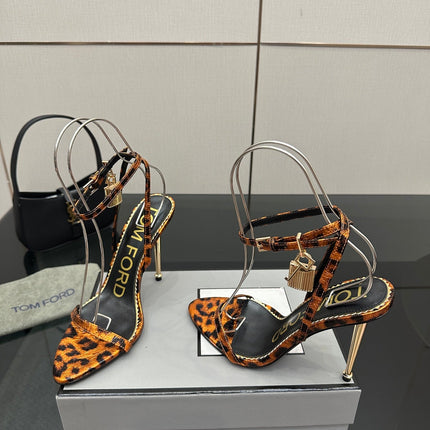 TOM FORD 26S HEELED SANDALS 100 MM IN LEOPARD PRINT CALFSKIN STYLE 4