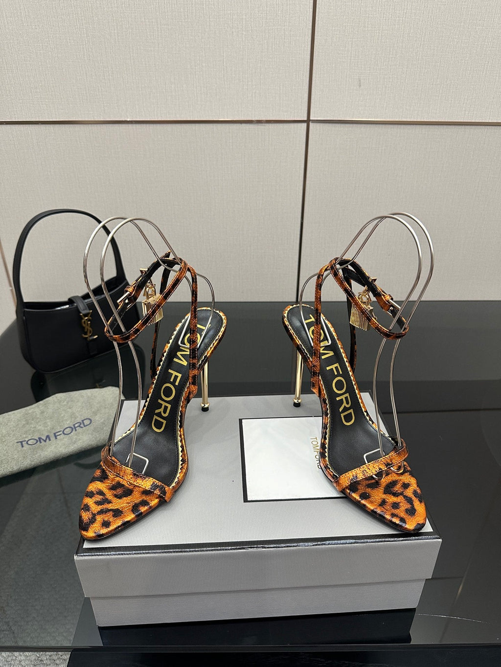 TOM FORD 26S HEELED SANDALS 100 MM IN LEOPARD PRINT CALFSKIN STYLE 4