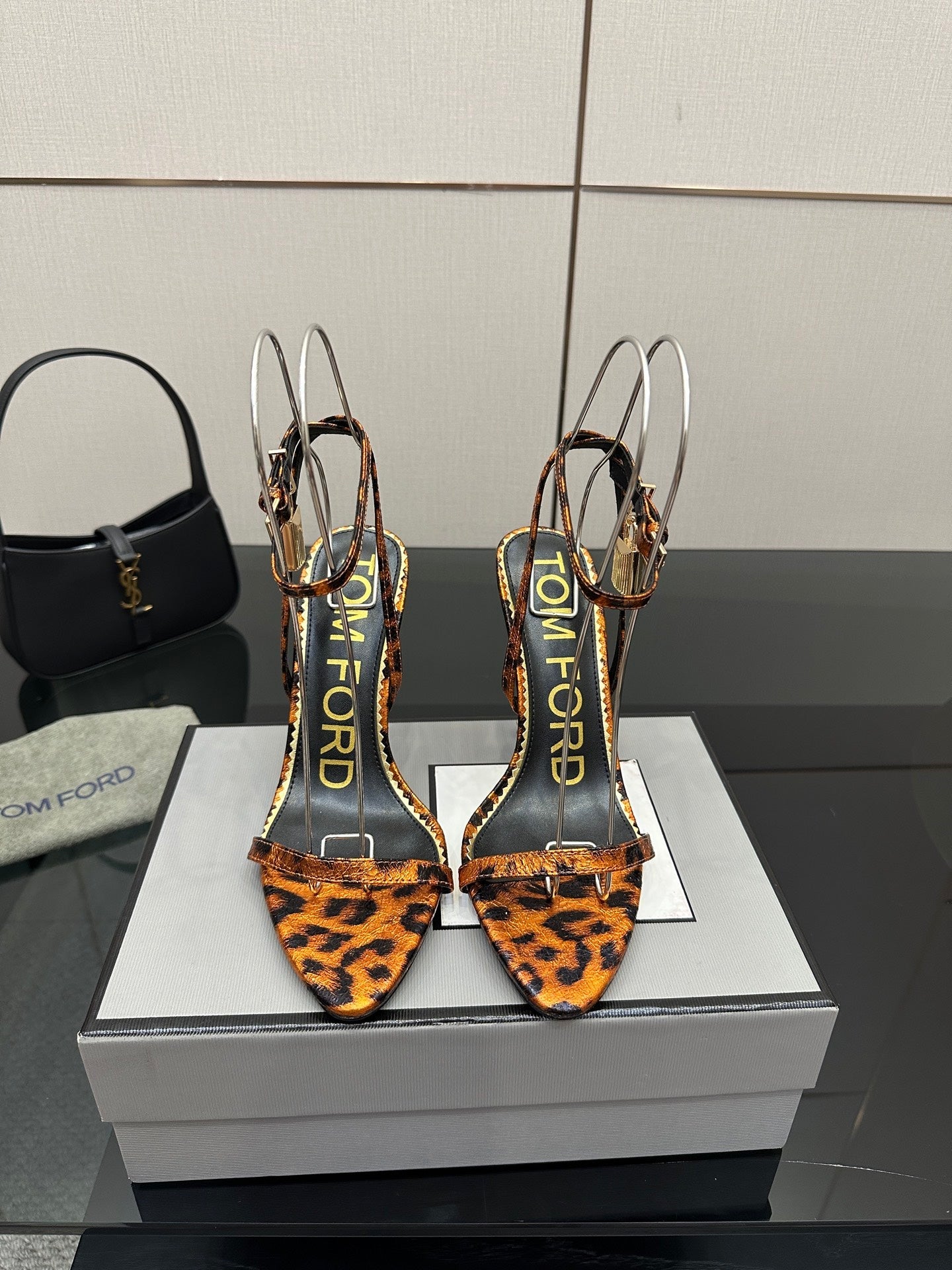 TOM FORD 26S HEELED SANDALS 100 MM IN LEOPARD PRINT CALFSKIN STYLE 4