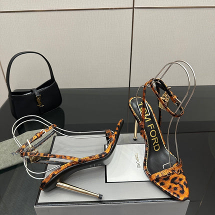 TOM FORD 26S HEELED SANDALS 100 MM IN LEOPARD PRINT CALFSKIN STYLE 4