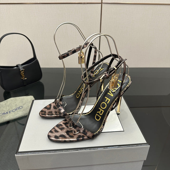 TOM FORD 26S HEELED SANDALS 100 MM IN LEOPARD PRINT CALFSKIN STYLE 1