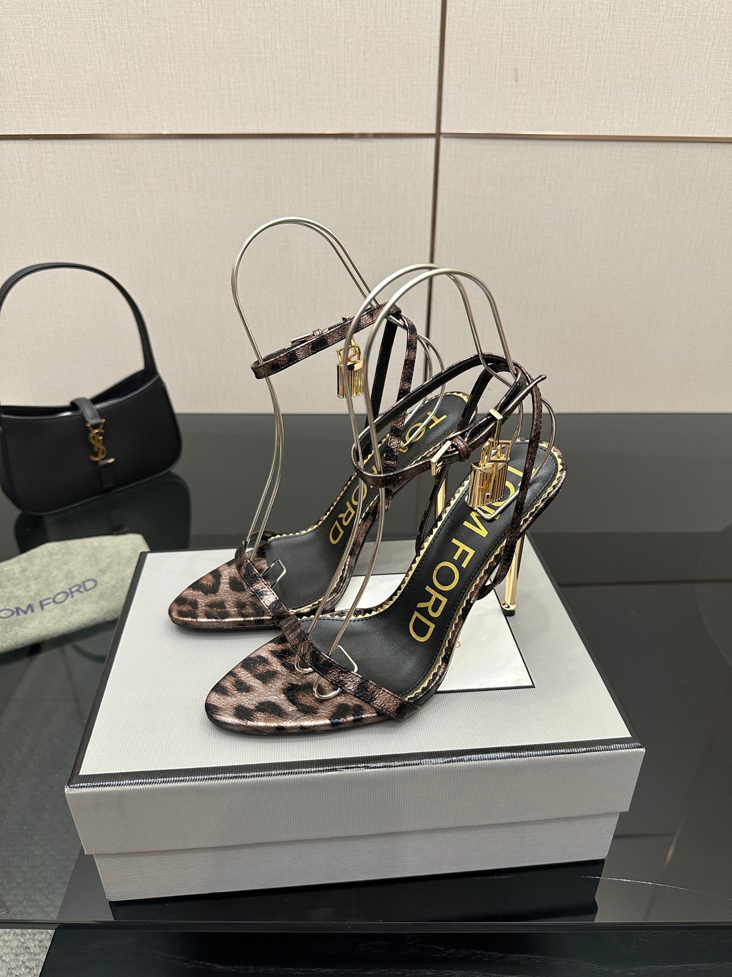 TOM FORD 26S HEELED SANDALS 100 MM IN LEOPARD PRINT CALFSKIN STYLE 1