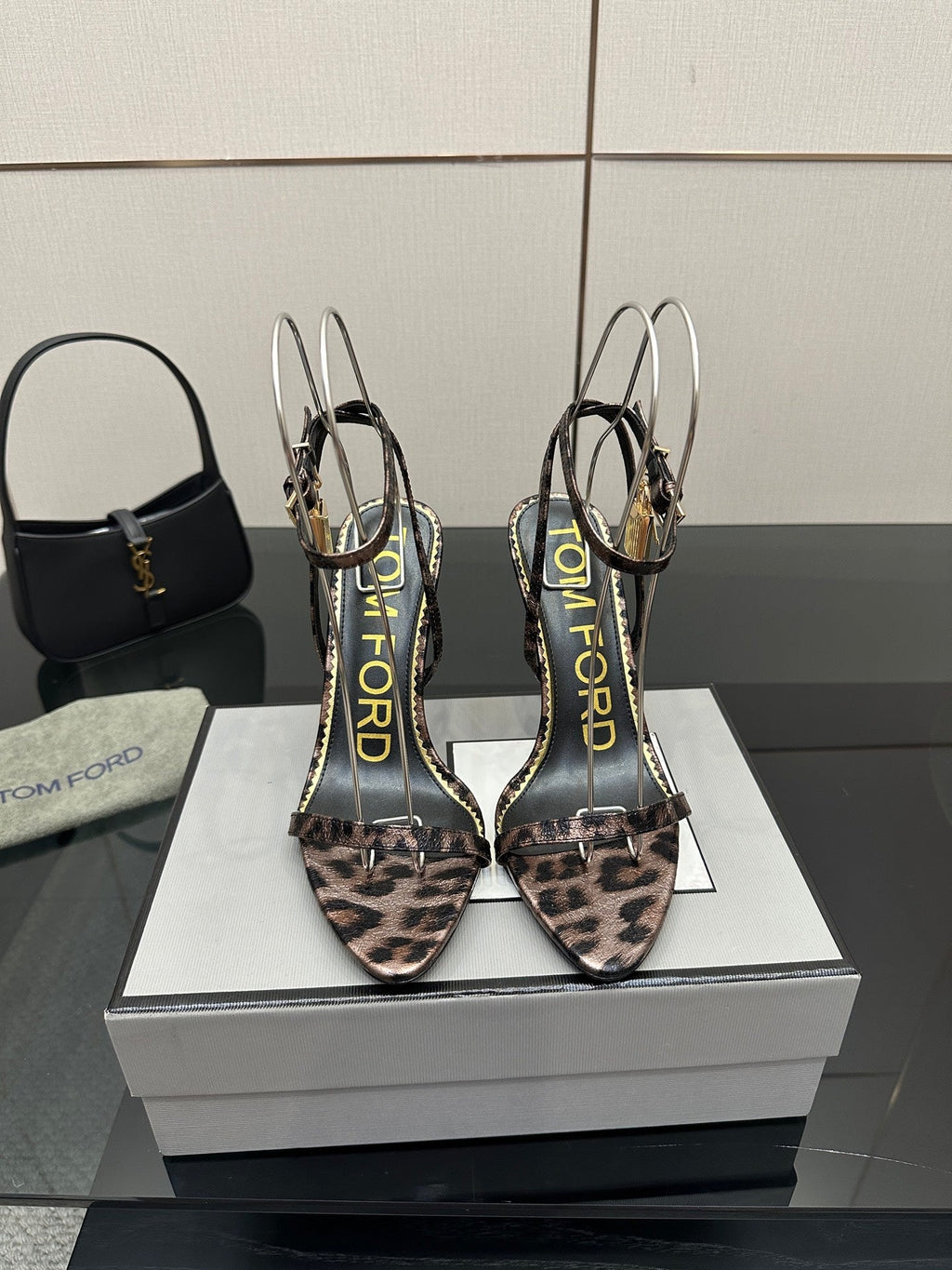 TOM FORD 26S HEELED SANDALS 100 MM IN LEOPARD PRINT CALFSKIN STYLE 1