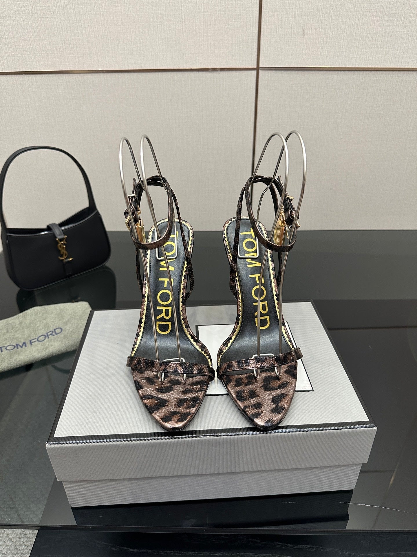 TOM FORD 26S HEELED SANDALS 100 MM IN LEOPARD PRINT CALFSKIN STYLE 1