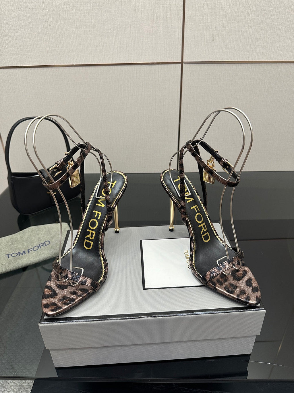TOM FORD 26S HEELED SANDALS 100 MM IN LEOPARD PRINT CALFSKIN STYLE 1