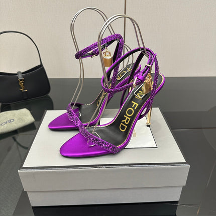 TOM FORD 26S HEELED SANDALS 100 MM IN PURPLE CALFSKIN
