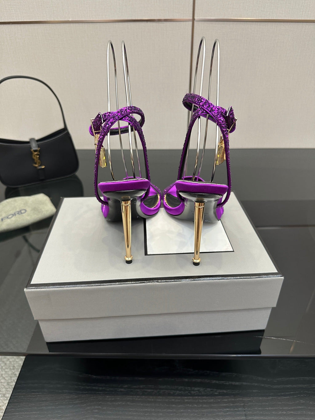 TOM FORD 26S HEELED SANDALS 100 MM IN PURPLE CALFSKIN