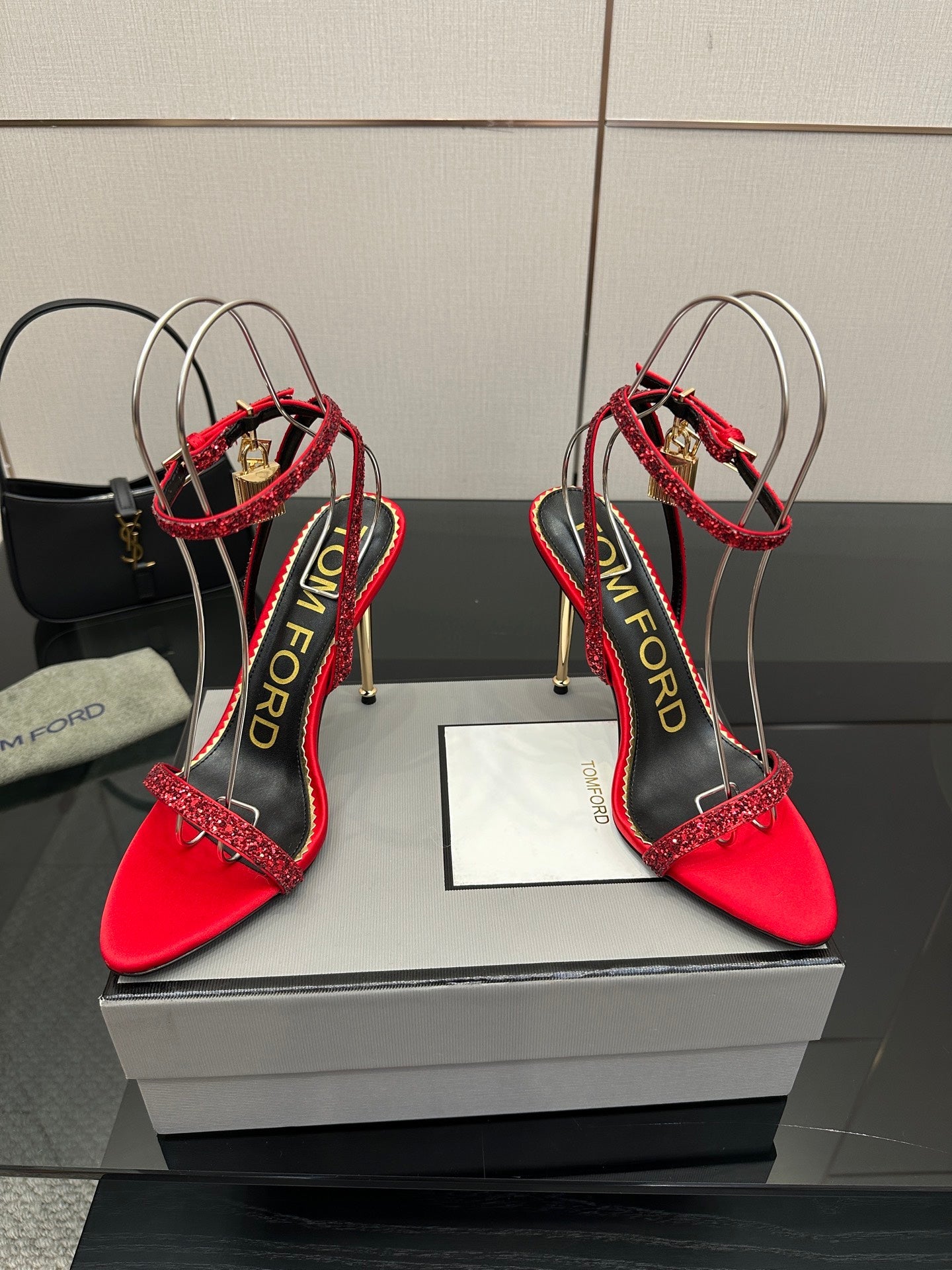 TOM FORD 26S HEELED SANDALS 100 MM IN RED CALFSKIN