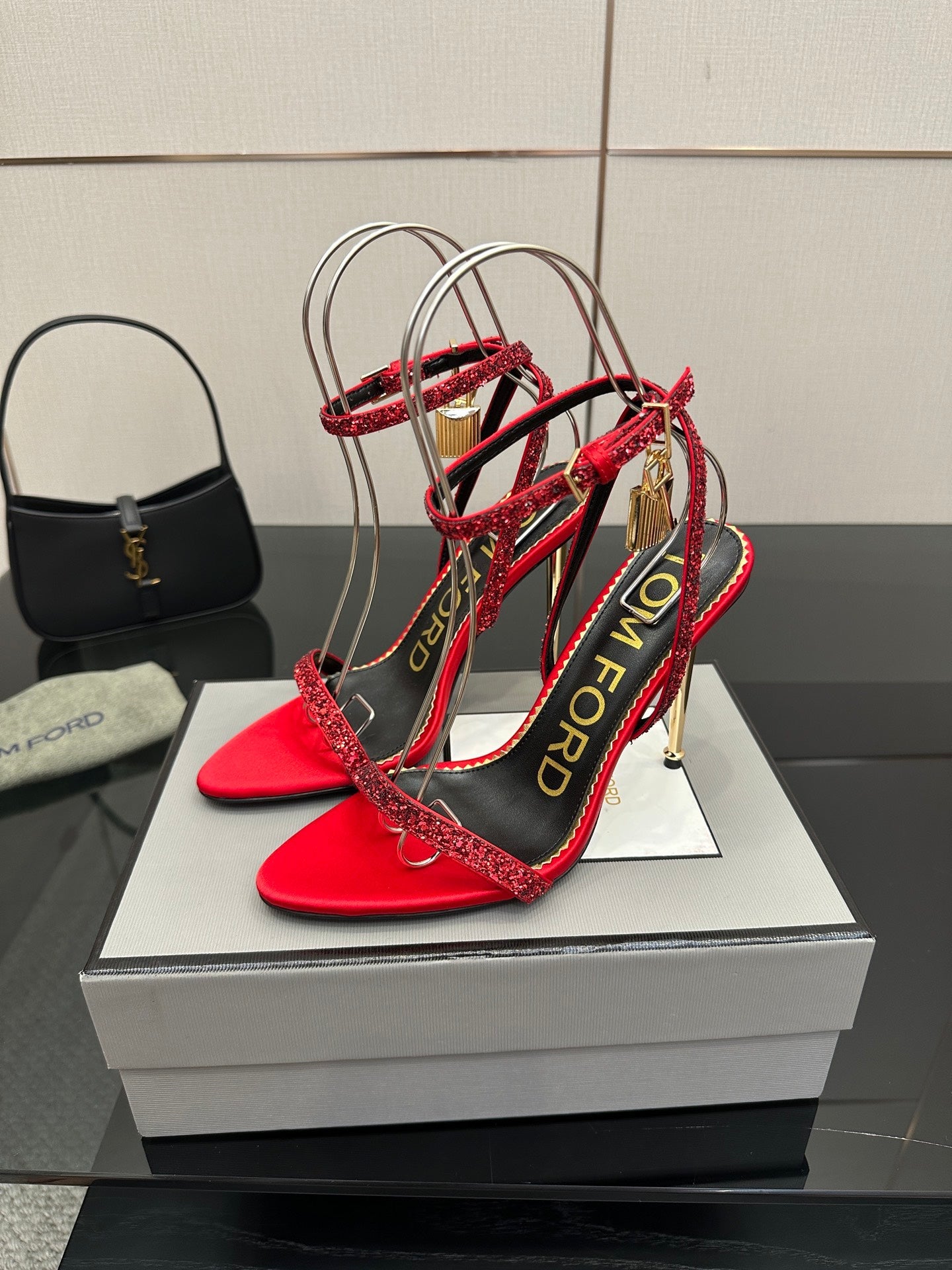 TOM FORD 26S HEELED SANDALS 100 MM IN RED CALFSKIN