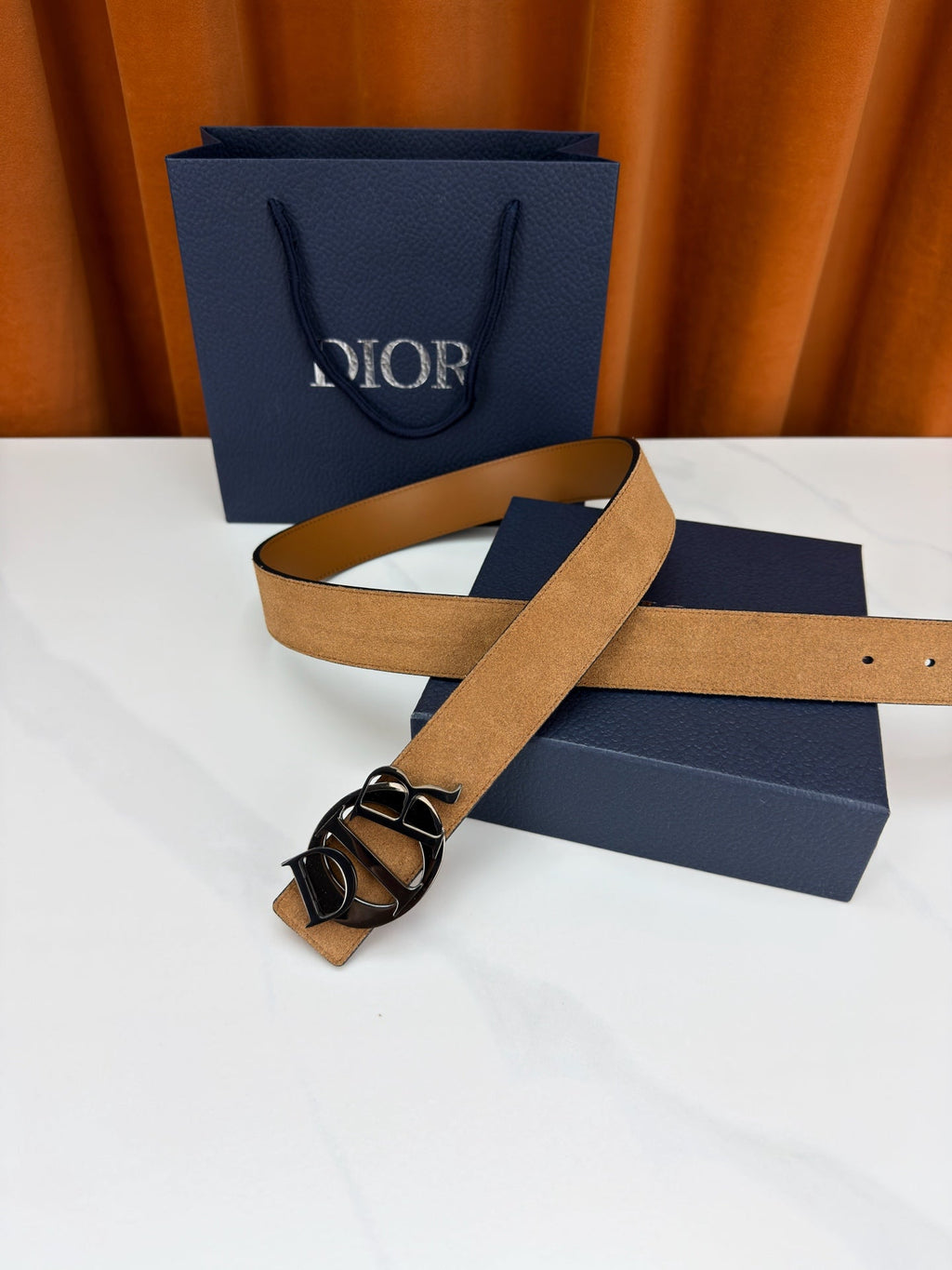 DIOR 26S CD LOGO BELT IN BROWN SUEDE CALFSKIN BLACK HARDWARE