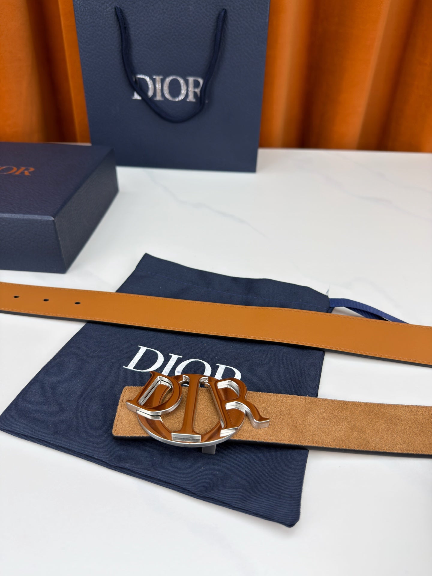 DIOR 26S CD LOGO BELT IN BROWN SUEDE CALFSKIN SILVER HARDWARE