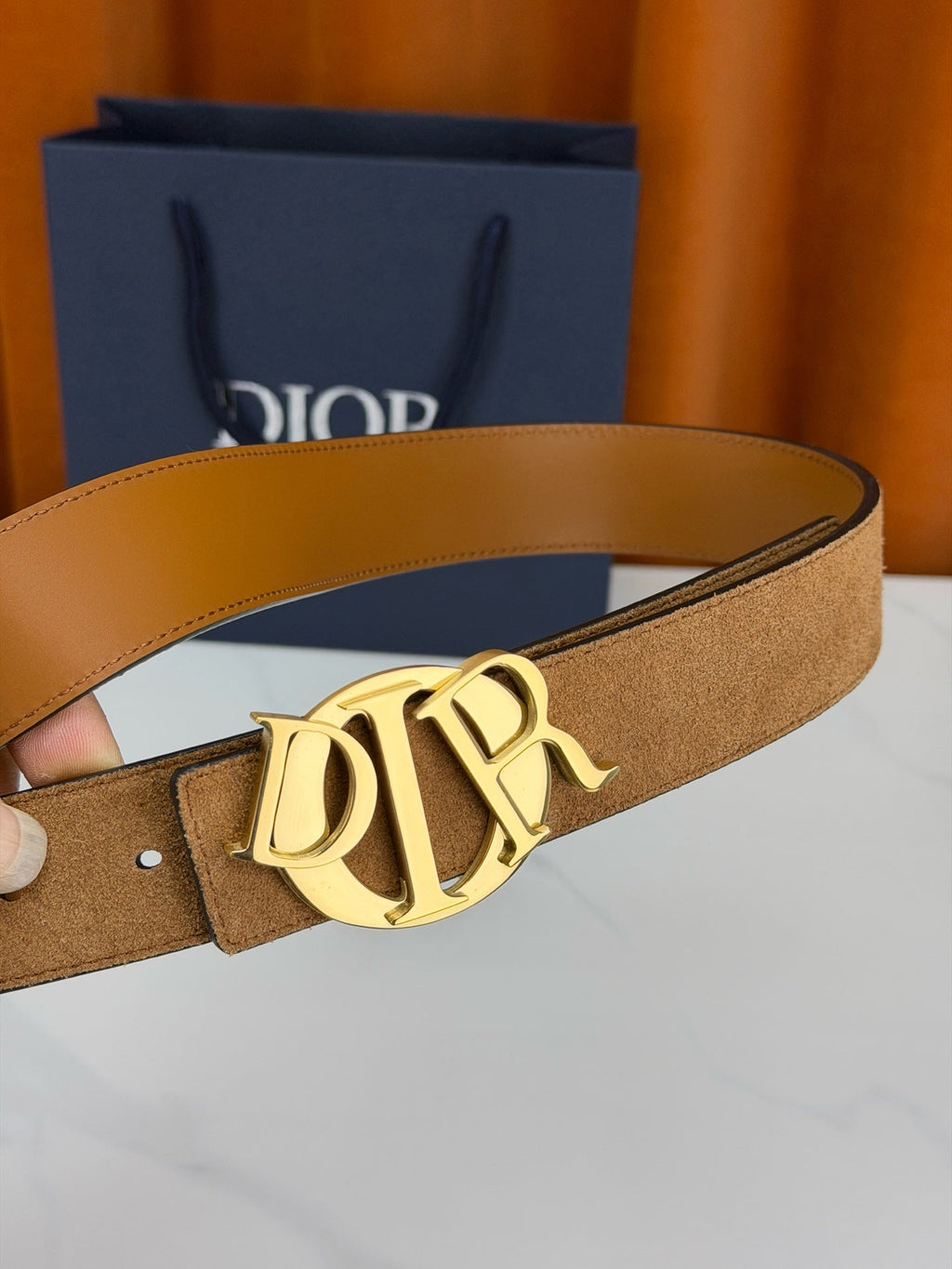 DIOR 26S CD LOGO BELT IN BROWN SUEDE CALFSKIN GOLD HARDWARE