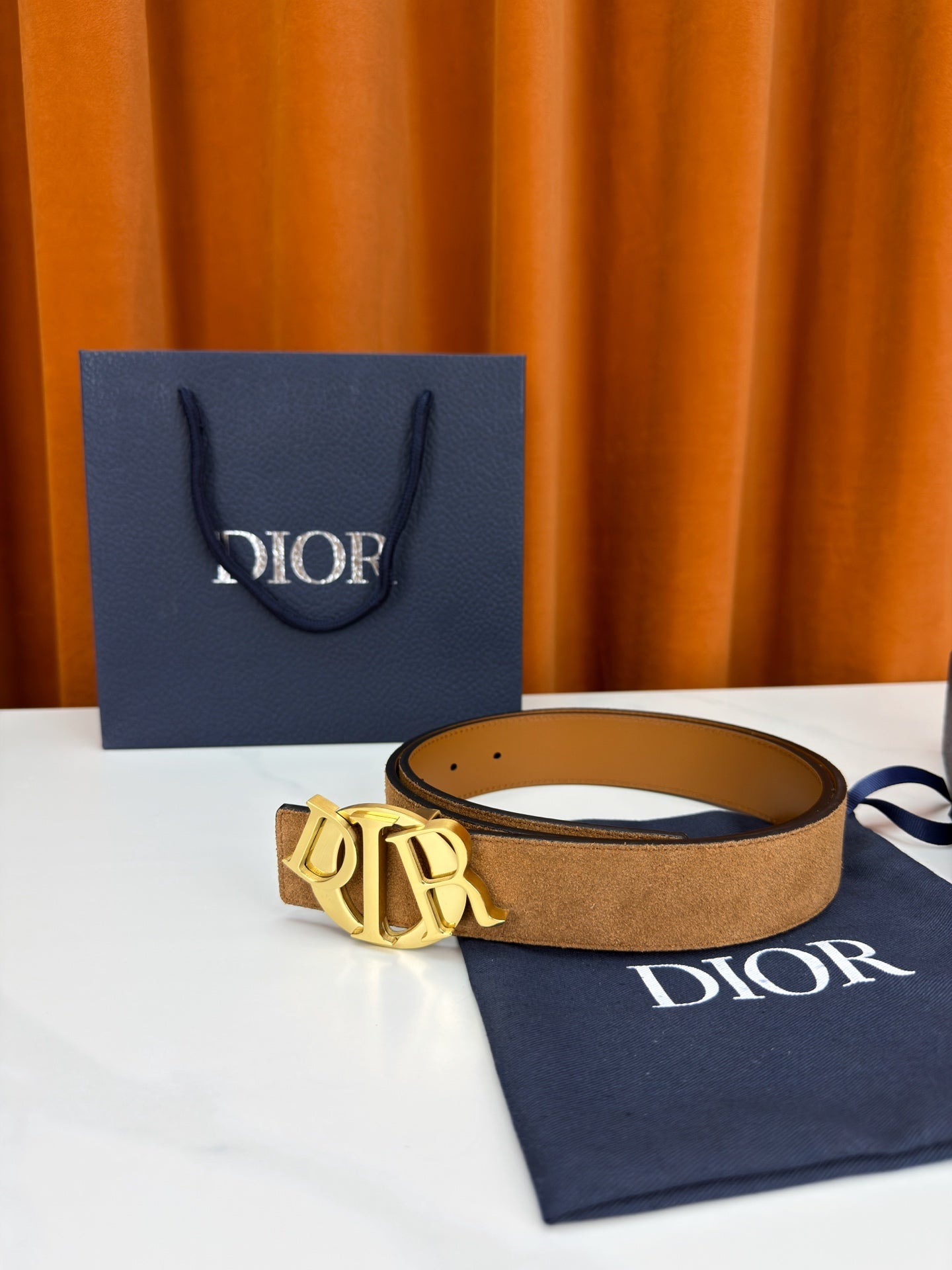 DIOR 26S CD LOGO BELT IN BROWN SUEDE CALFSKIN GOLD HARDWARE