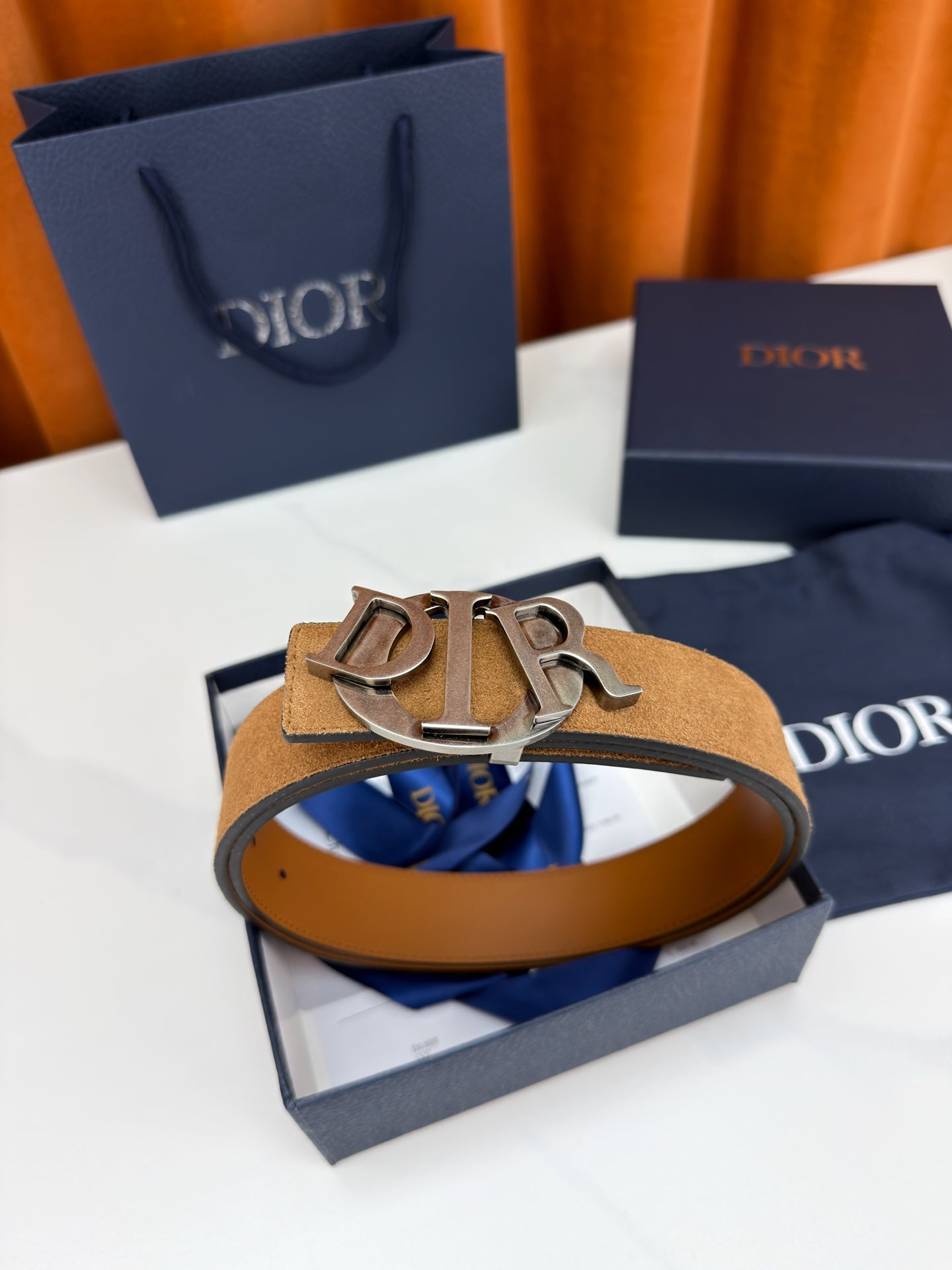 DIOR 26S CD LOGO BELT IN BROWN SUEDE CALFSKIN GUNMETAL HARDWARE