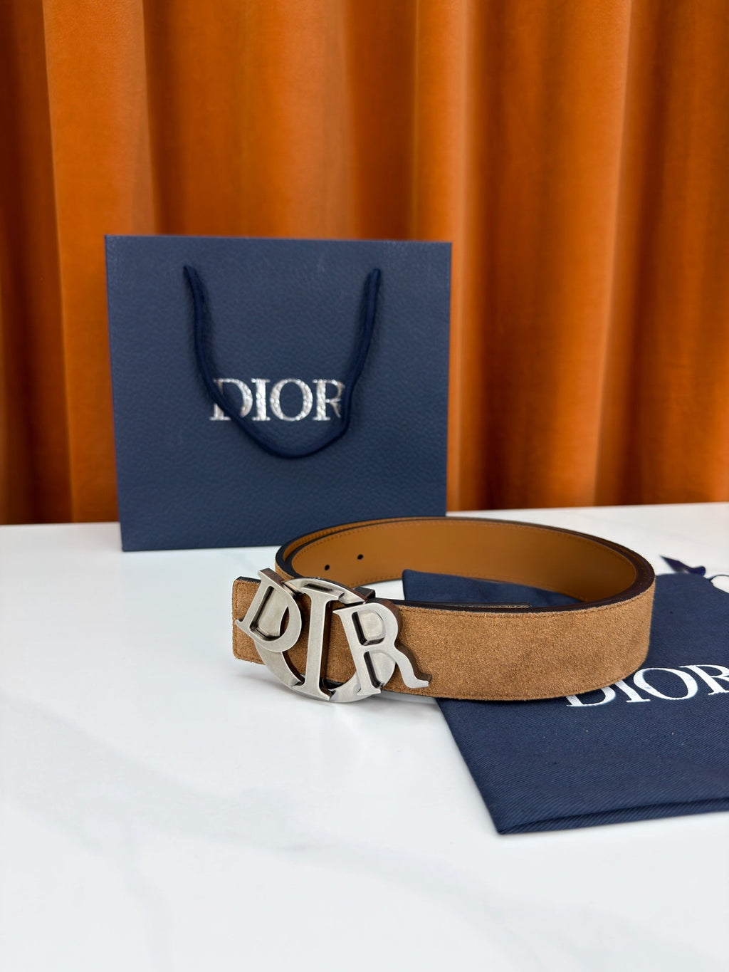 DIOR 26S CD LOGO BELT IN BROWN SUEDE CALFSKIN GUNMETAL HARDWARE