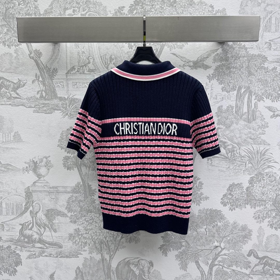 Dior 25 Polo T-Shirt Night Blue mix Pink Linen 232265