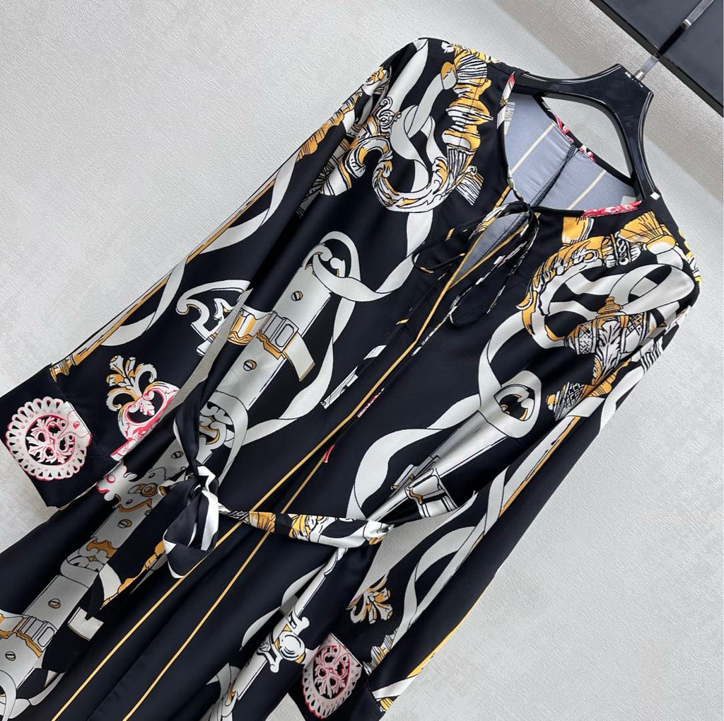HERMES 26S PRINTED SILK DRESS 489