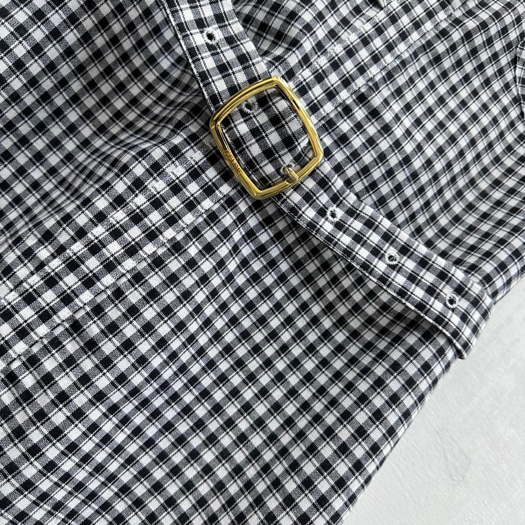 CELINE 26S GINGHAM BELTED MIDI DRESS 358