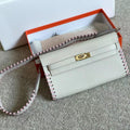 KELLY CLASSIQUE TO GO WALLET 20 IN PALE GRAY CALFSKIN WITH GOLD HARDWARE