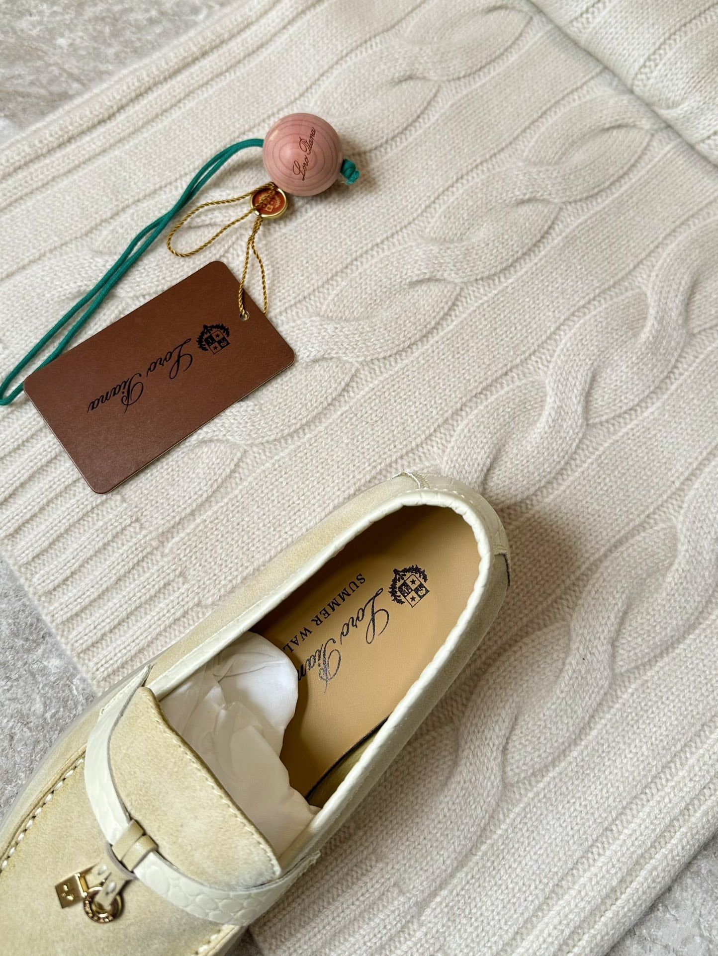 SUMMER WALK LOAFERS BEIGE SUEDE GOLD PADLOCK CHARM