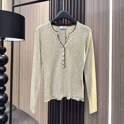 CELINE 26S TRIM HENLEY KNIT TOP 735