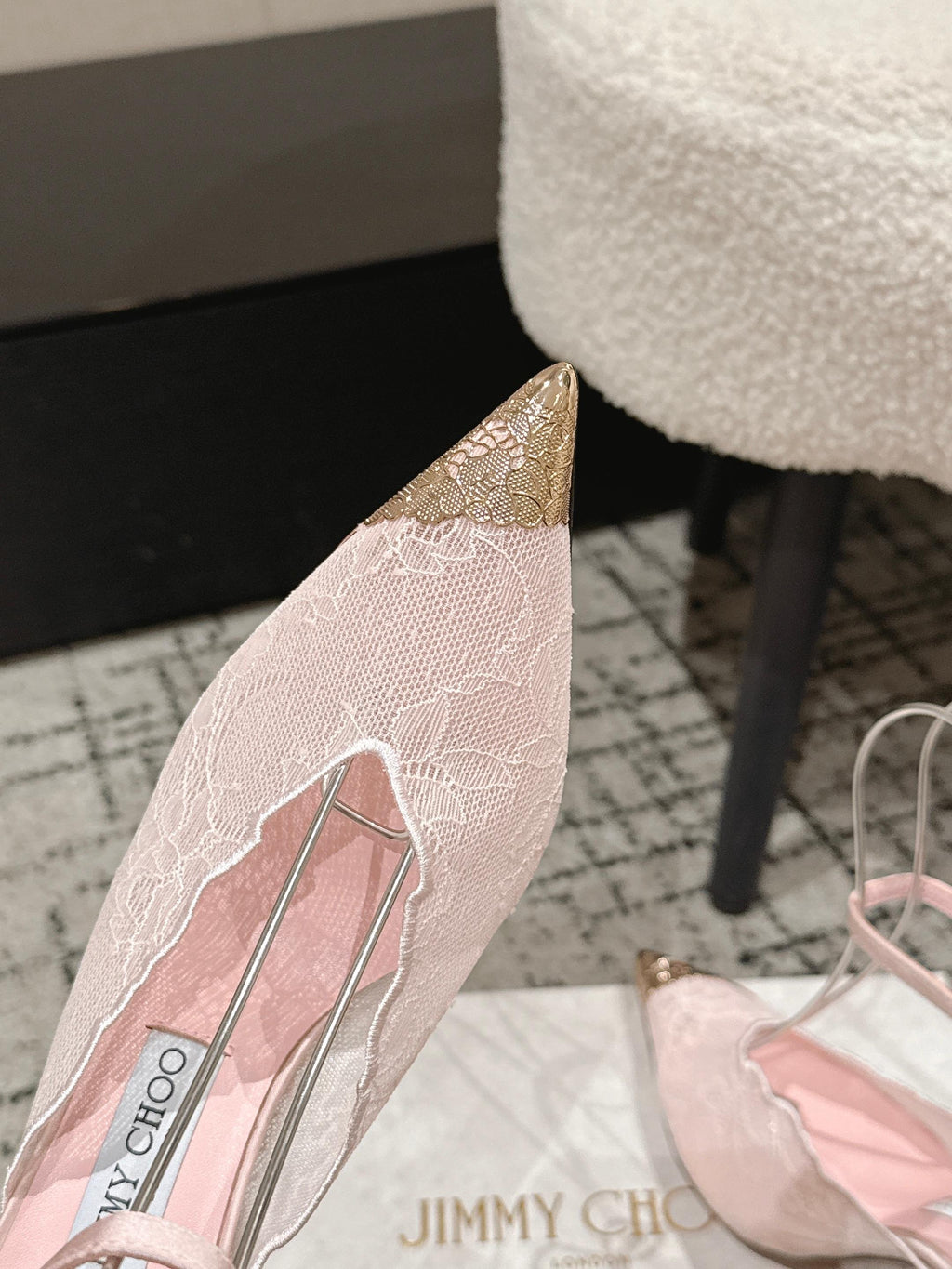 JIMMY CHOO 26S SLINGBACK HEELS 95 MM IN LIGHT PINK LACE