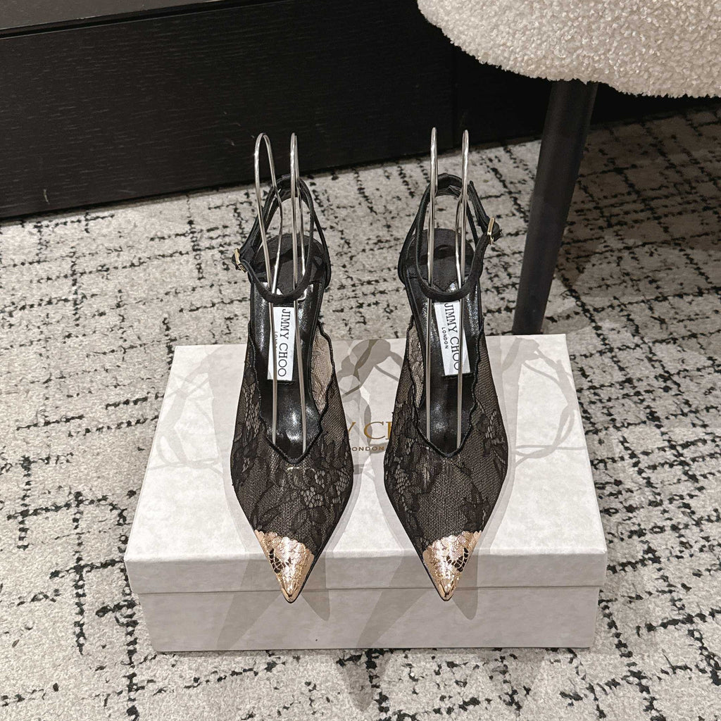 JIMMY CHOO 26S SLINGBACK HEELS 95 MM IN BLACK LACE