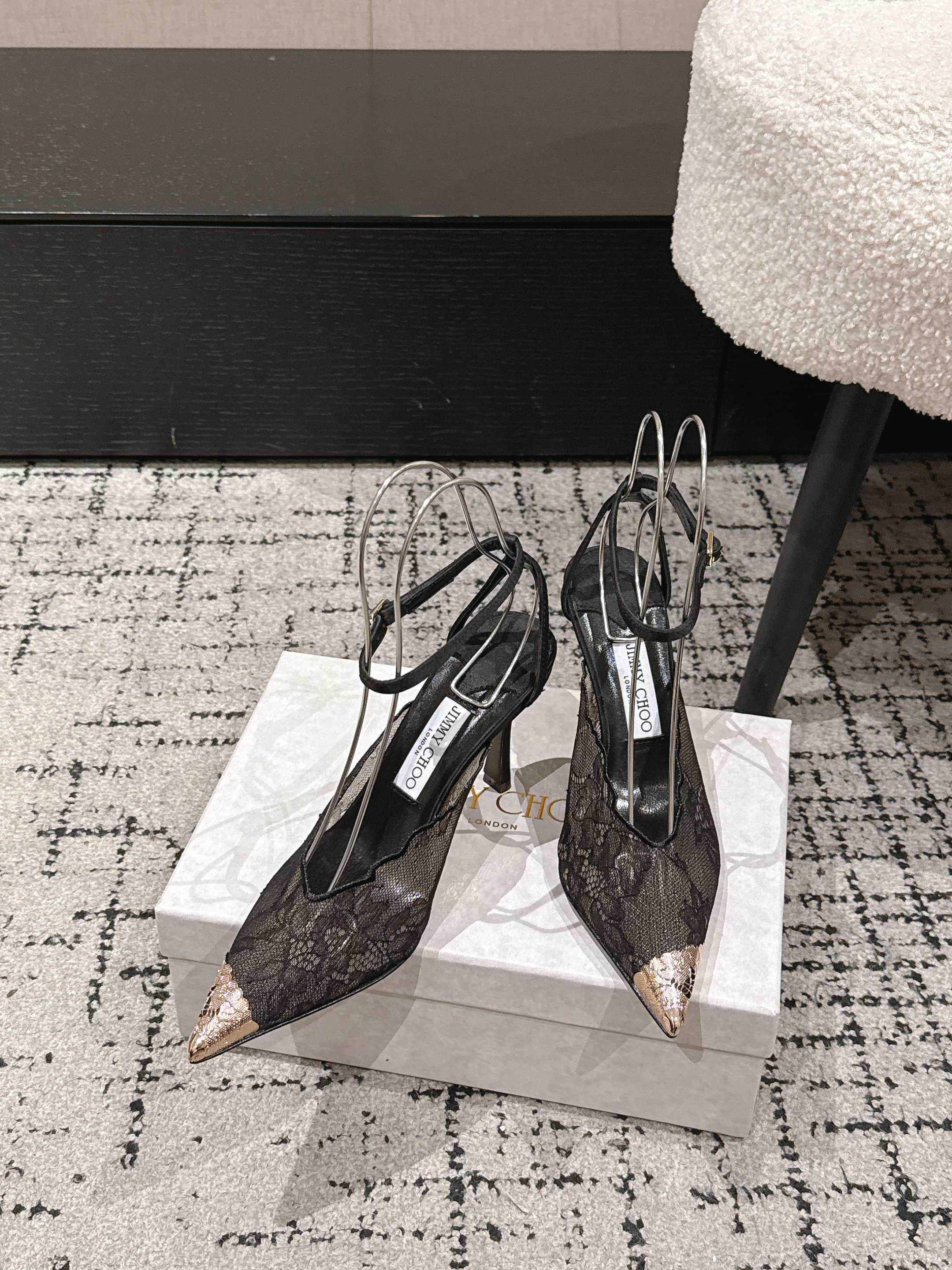 JIMMY CHOO 26S SLINGBACK HEELS 95 MM IN BLACK LACE