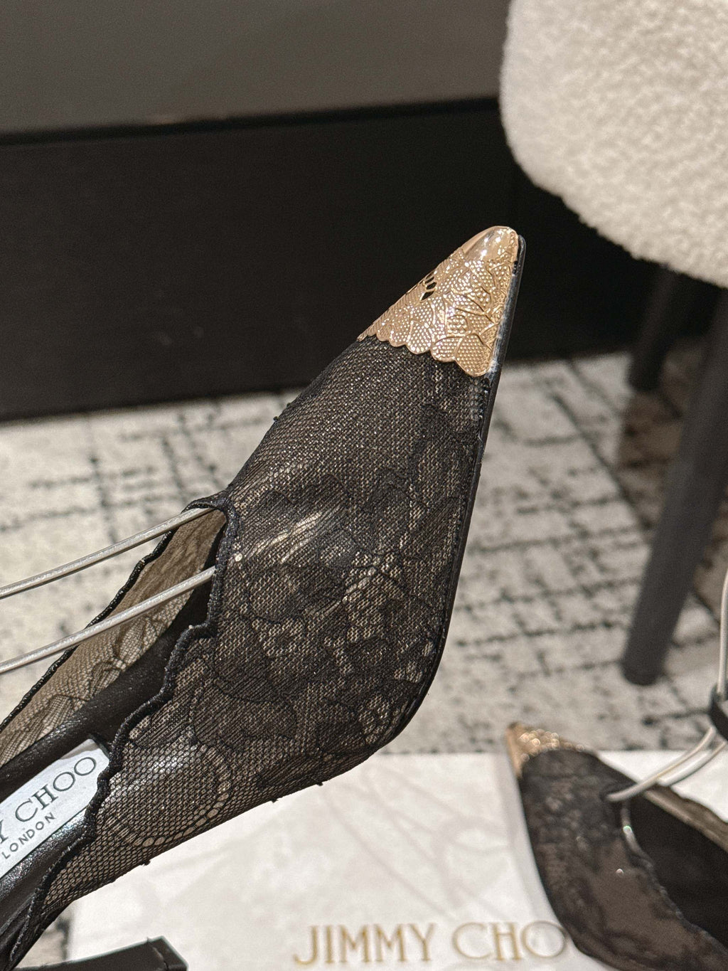 JIMMY CHOO 26S SLINGBACK HEELS 95 MM IN BLACK LACE