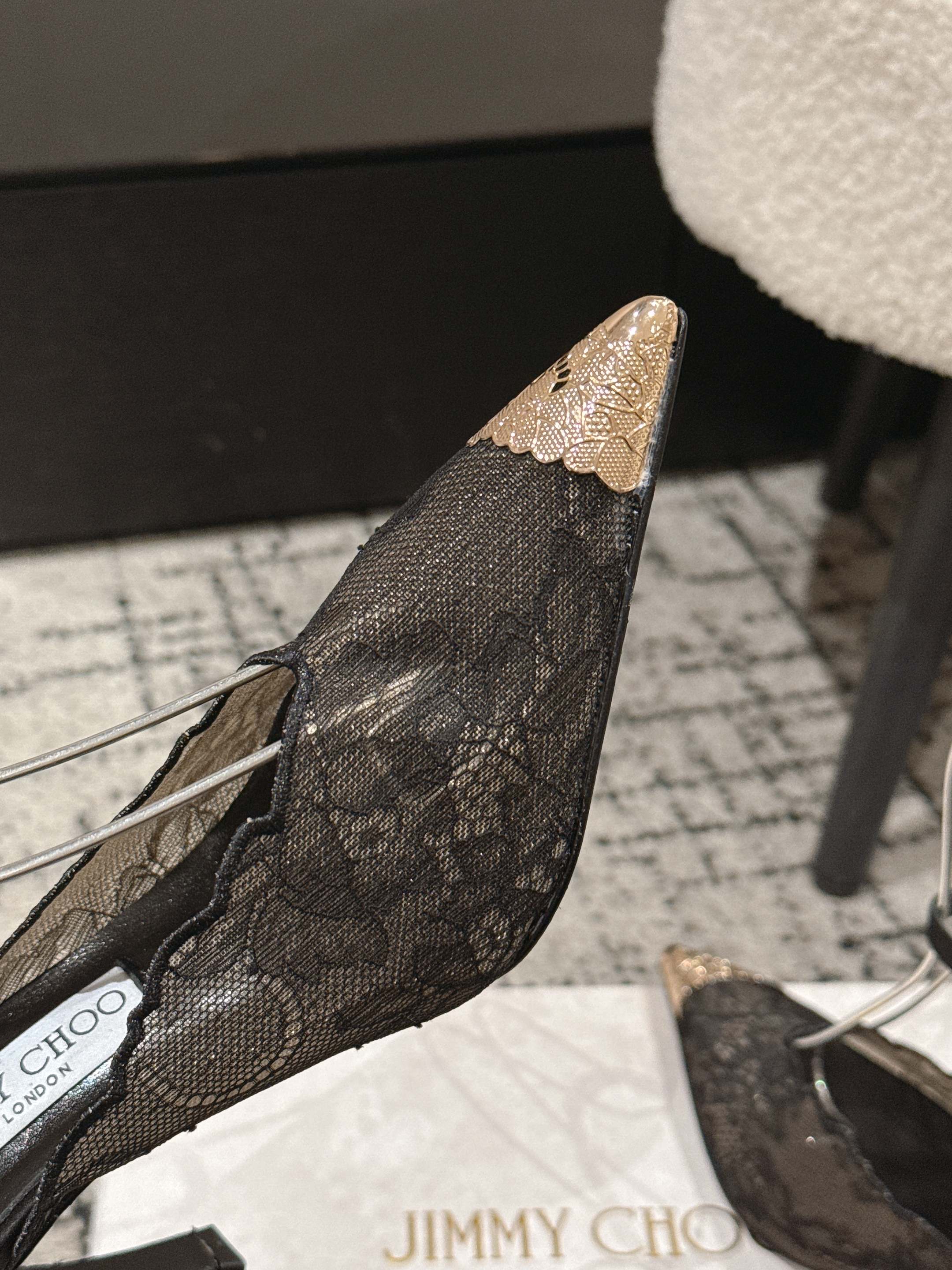 JIMMY CHOO 26S SLINGBACK HEELS 95 MM IN BLACK LACE