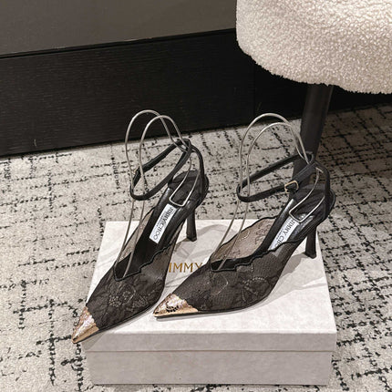 JIMMY CHOO 26S SLINGBACK HEELS 95 MM IN BLACK LACE