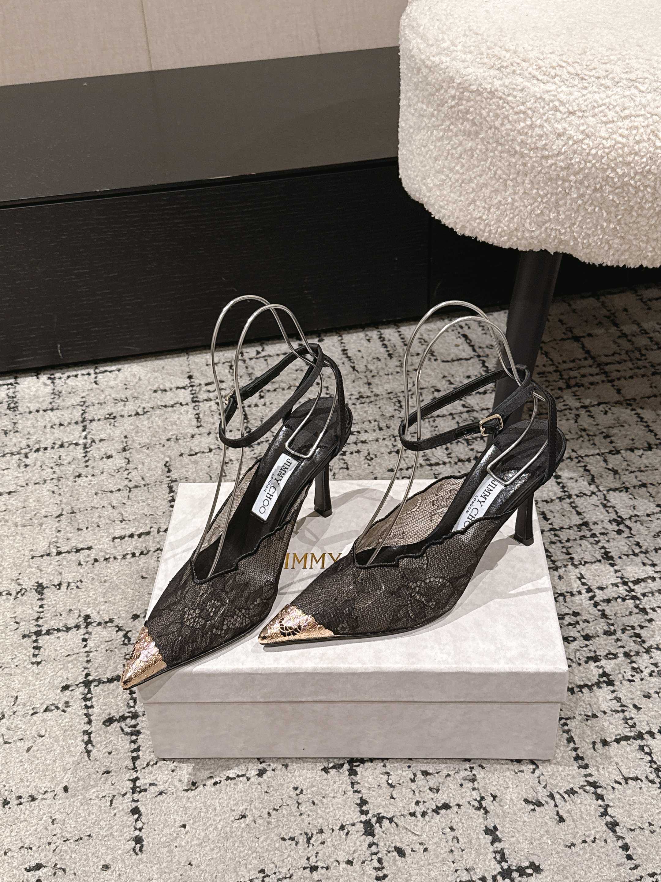 JIMMY CHOO 26S SLINGBACK HEELS 95 MM IN BLACK LACE