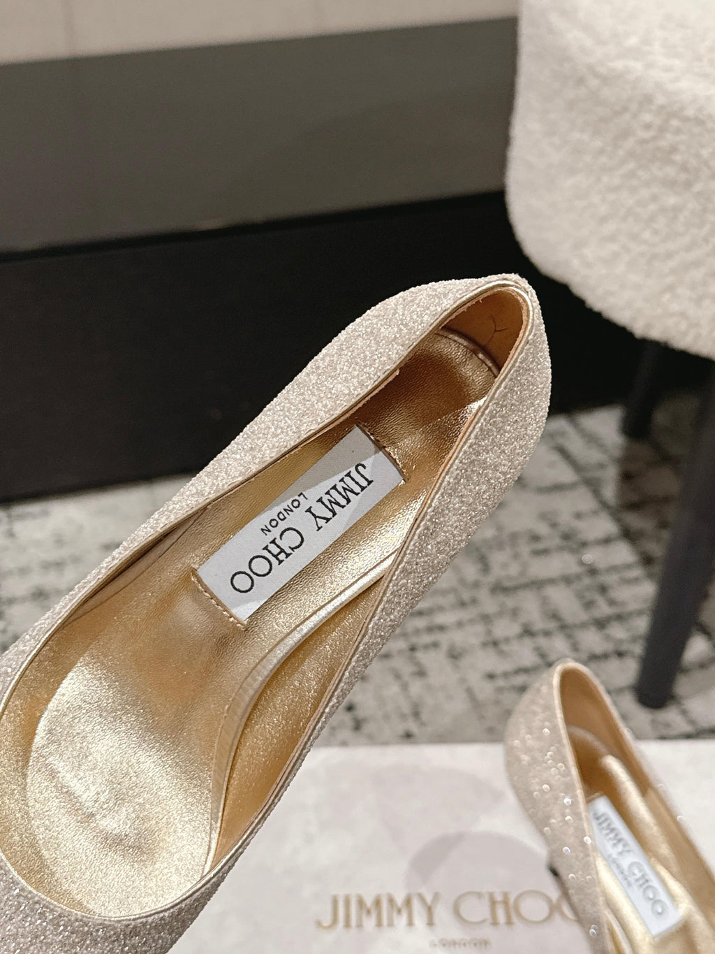 JIMMY CHOO 26S HIGH HEELS 65 MM IN CHAMPAGNE GOLD GLITTER