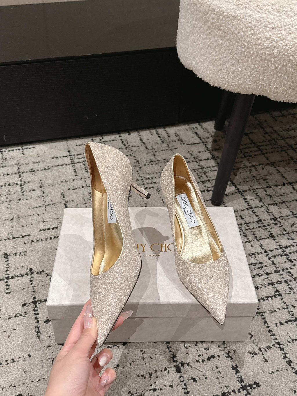 JIMMY CHOO 26S HIGH HEELS 65 MM IN CHAMPAGNE GOLD GLITTER