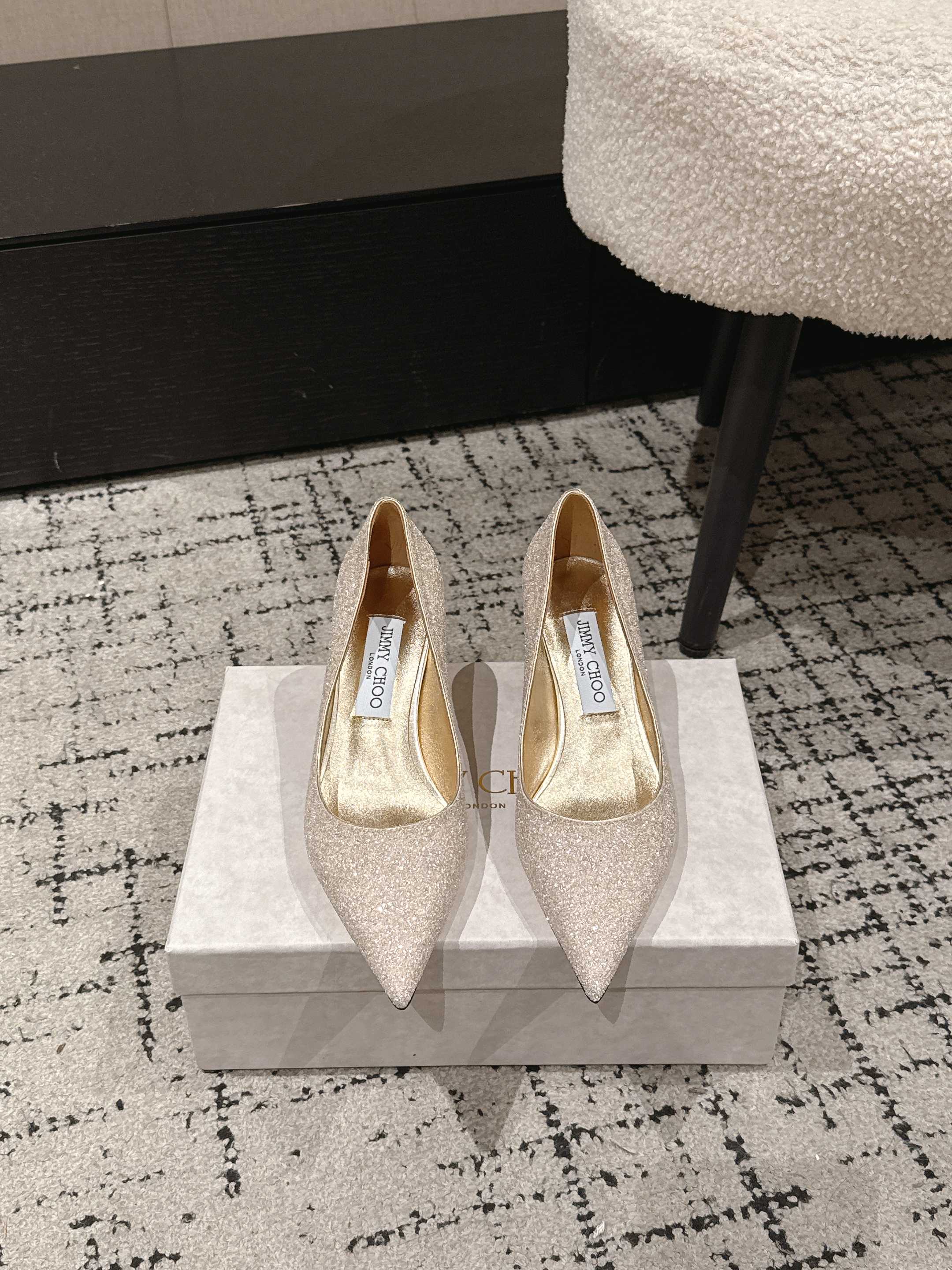 JIMMY CHOO 26S HIGH HEELS 65 MM IN CHAMPAGNE GOLD GLITTER