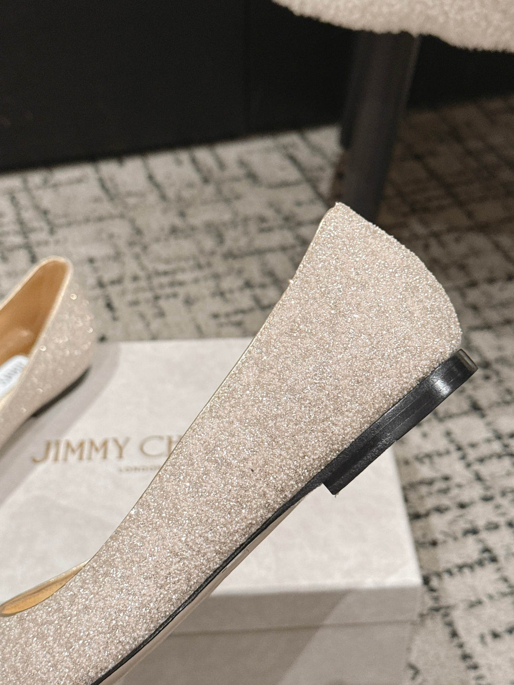 JIMMY CHOO 26S POINTED FLATS IN CHAMPAGNE GOLD GLITTER