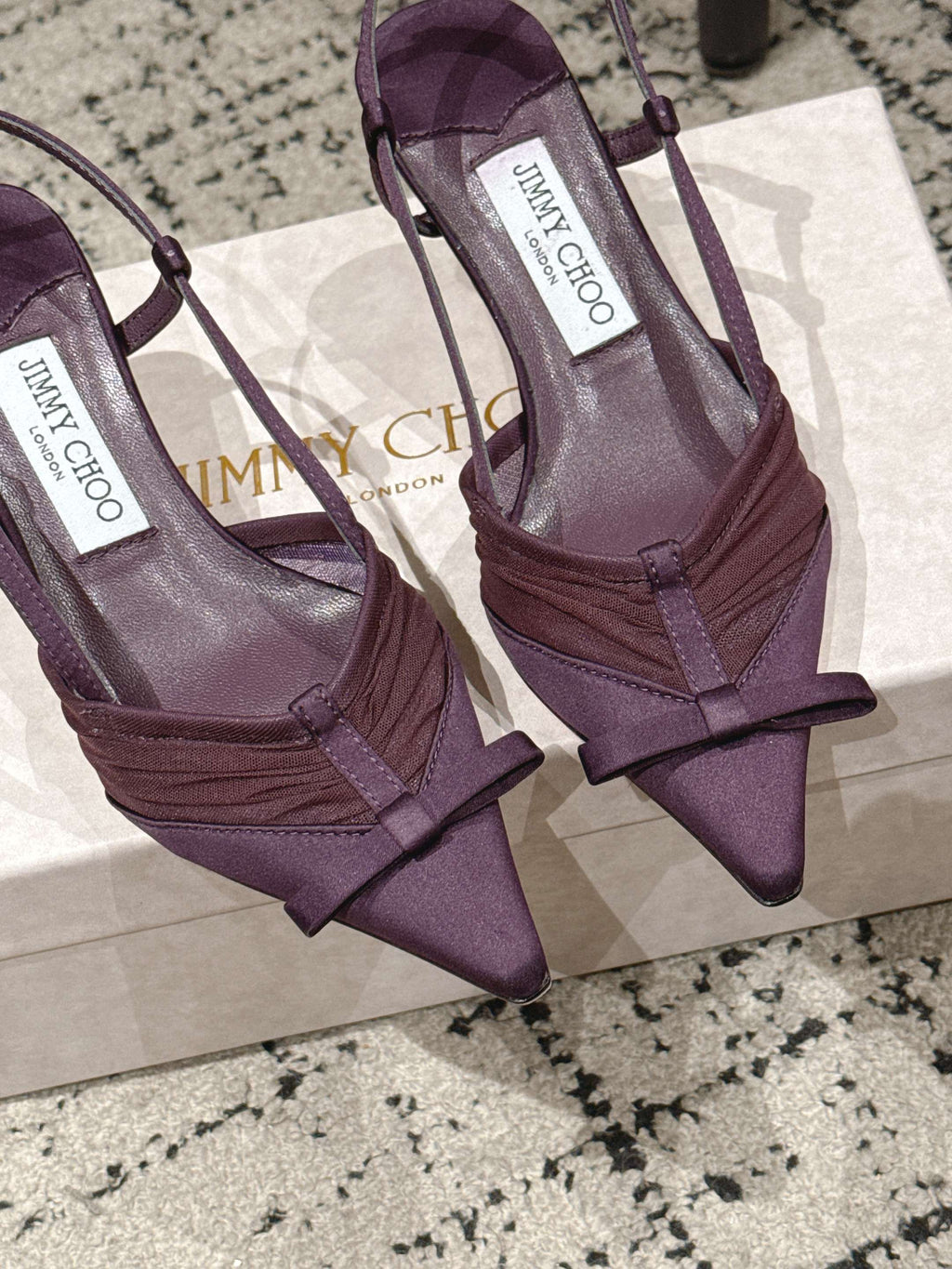 JIMMY CHOO 26S SLINGBACK HEELS 65 MM IN DEEP PURPLE FABRIC