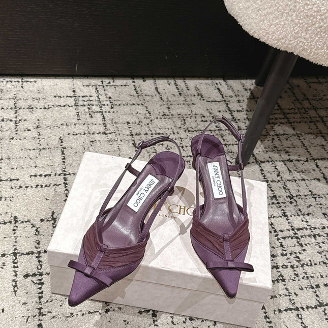 JIMMY CHOO 26S SLINGBACK HEELS 65 MM IN DEEP PURPLE FABRIC