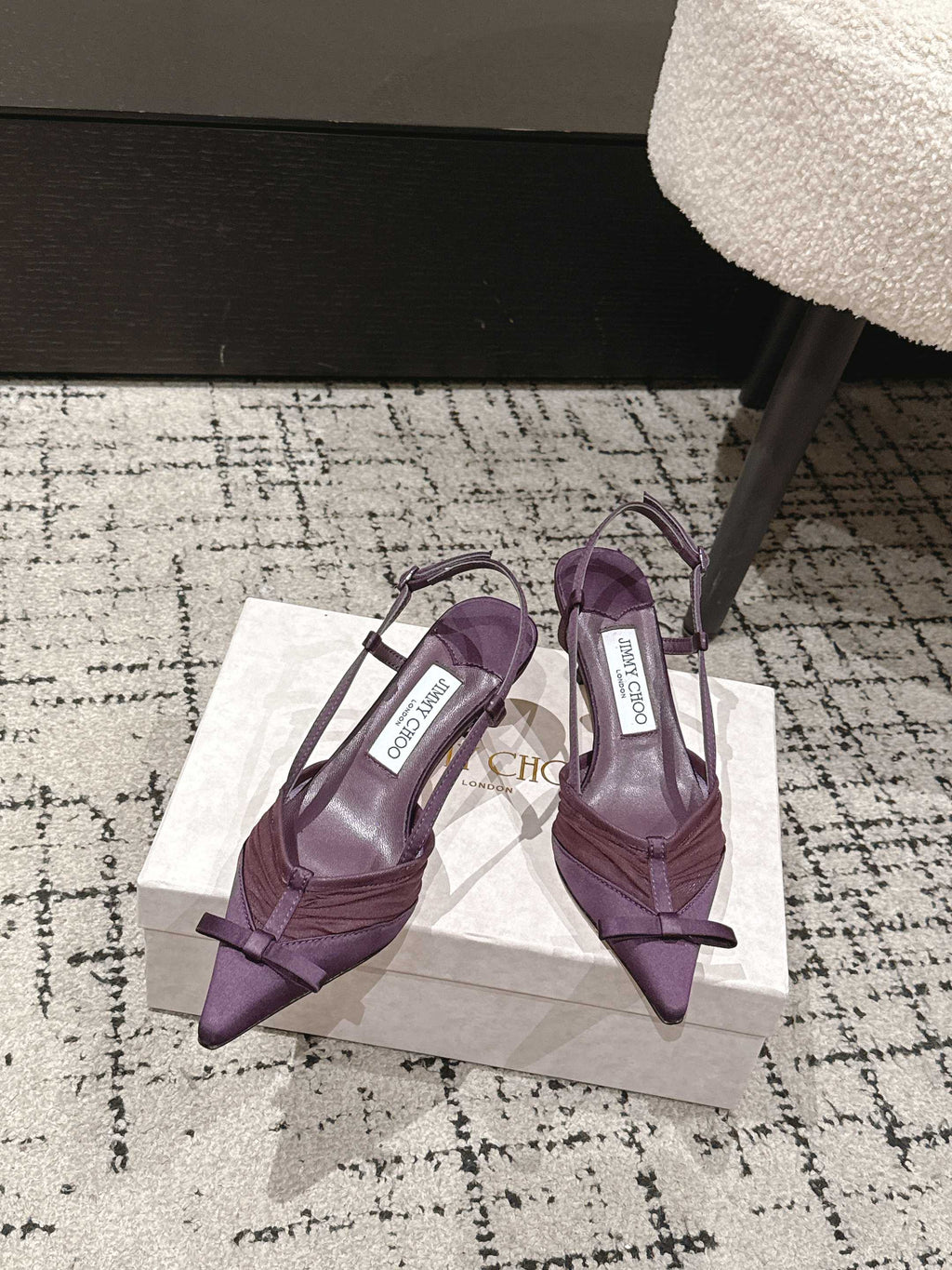 JIMMY CHOO 26S SLINGBACK HEELS 65 MM IN DEEP PURPLE FABRIC