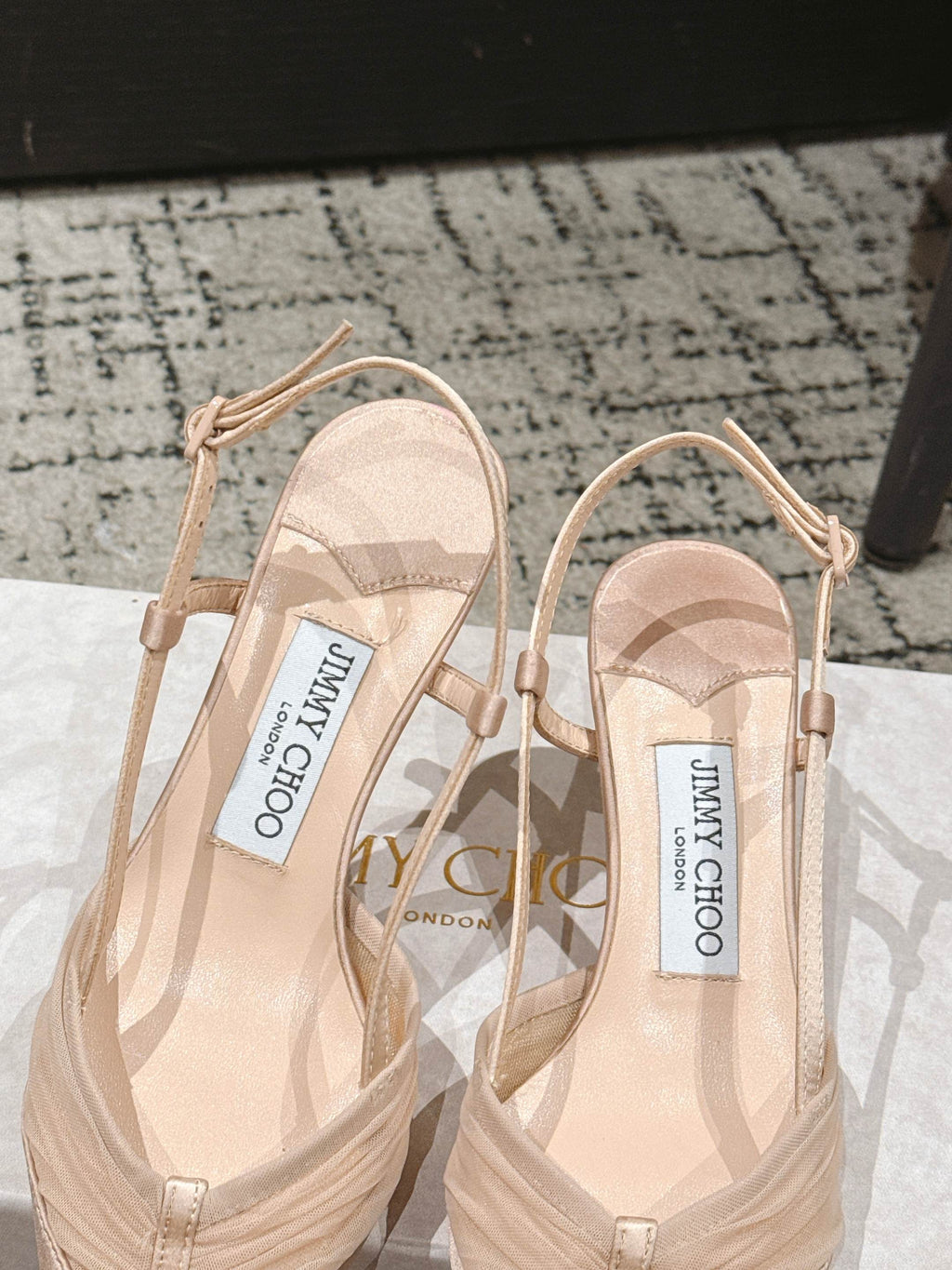 JIMMY CHOO 26S SLINGBACK HEELS 65 MM IN LIGHT NUDE PINK FABRIC