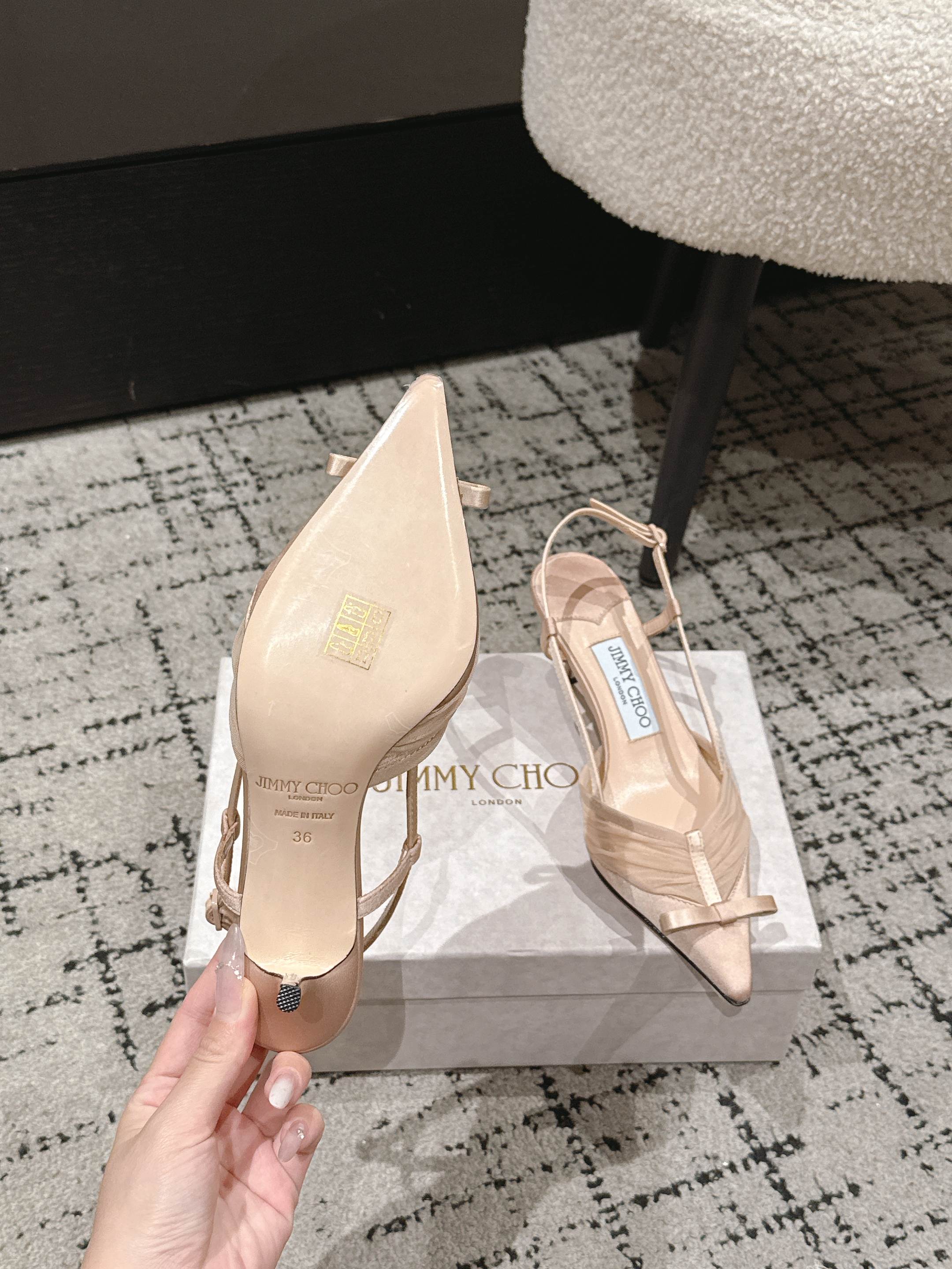 JIMMY CHOO 26S SLINGBACK HEELS 65 MM IN LIGHT NUDE PINK FABRIC
