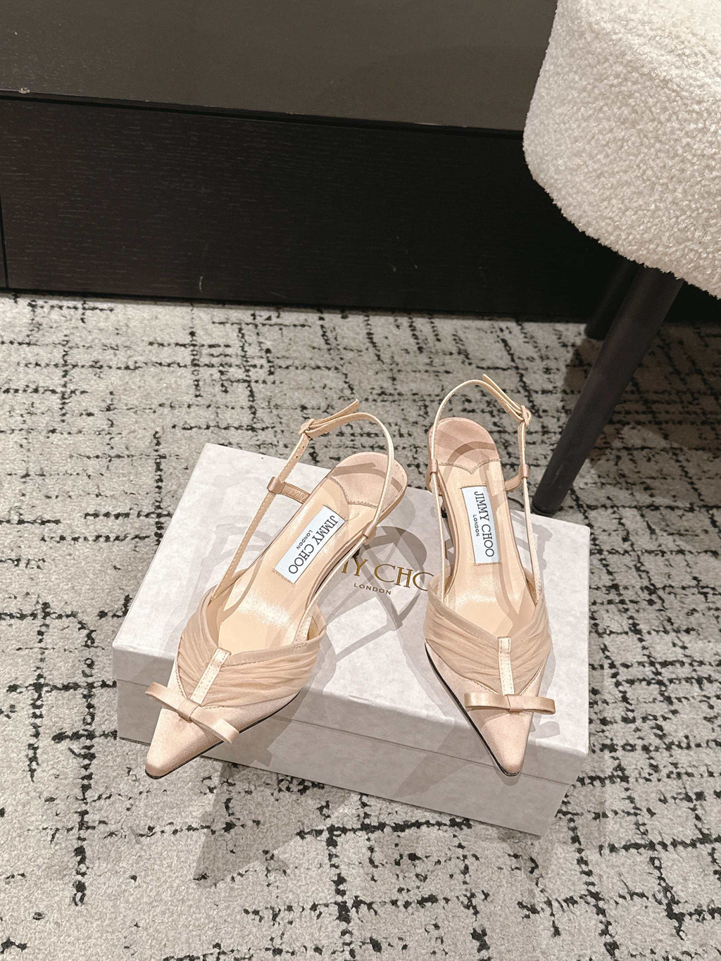 JIMMY CHOO 26S SLINGBACK HEELS 65 MM IN LIGHT NUDE PINK FABRIC