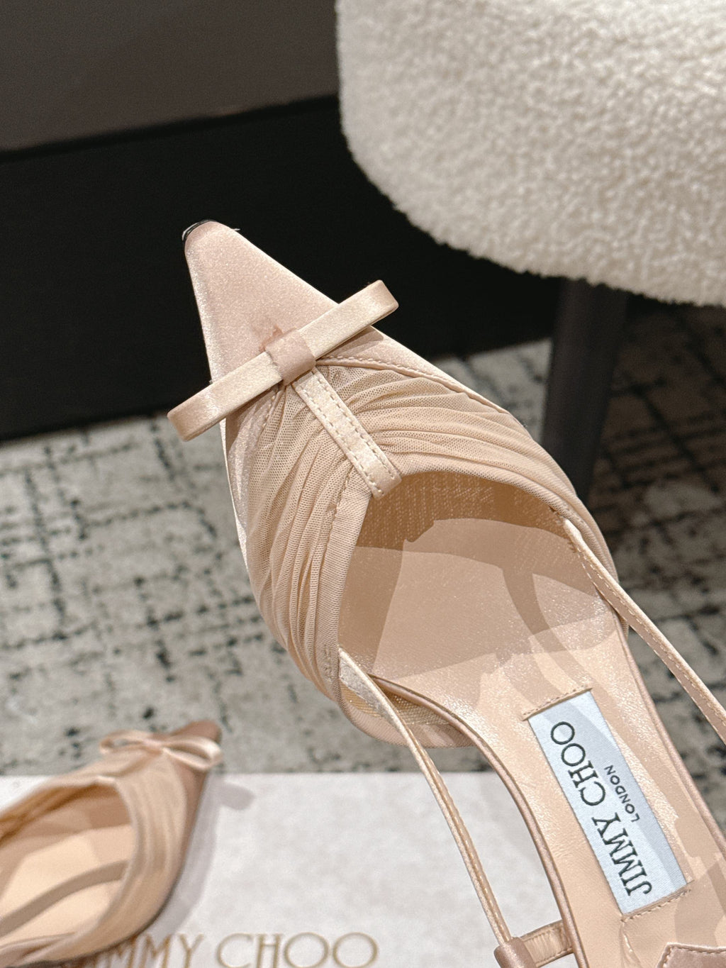 JIMMY CHOO 26S SLINGBACK HEELS 65 MM IN LIGHT NUDE PINK FABRIC