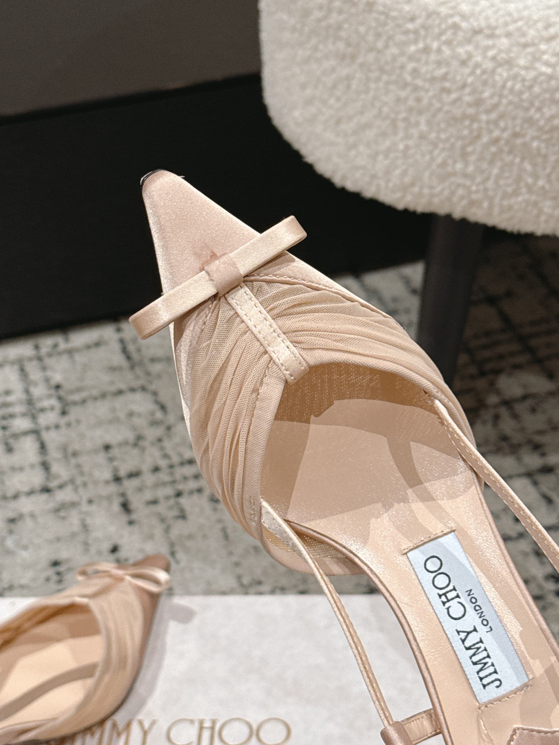 JIMMY CHOO 26S SLINGBACK HEELS 65 MM IN LIGHT NUDE PINK FABRIC