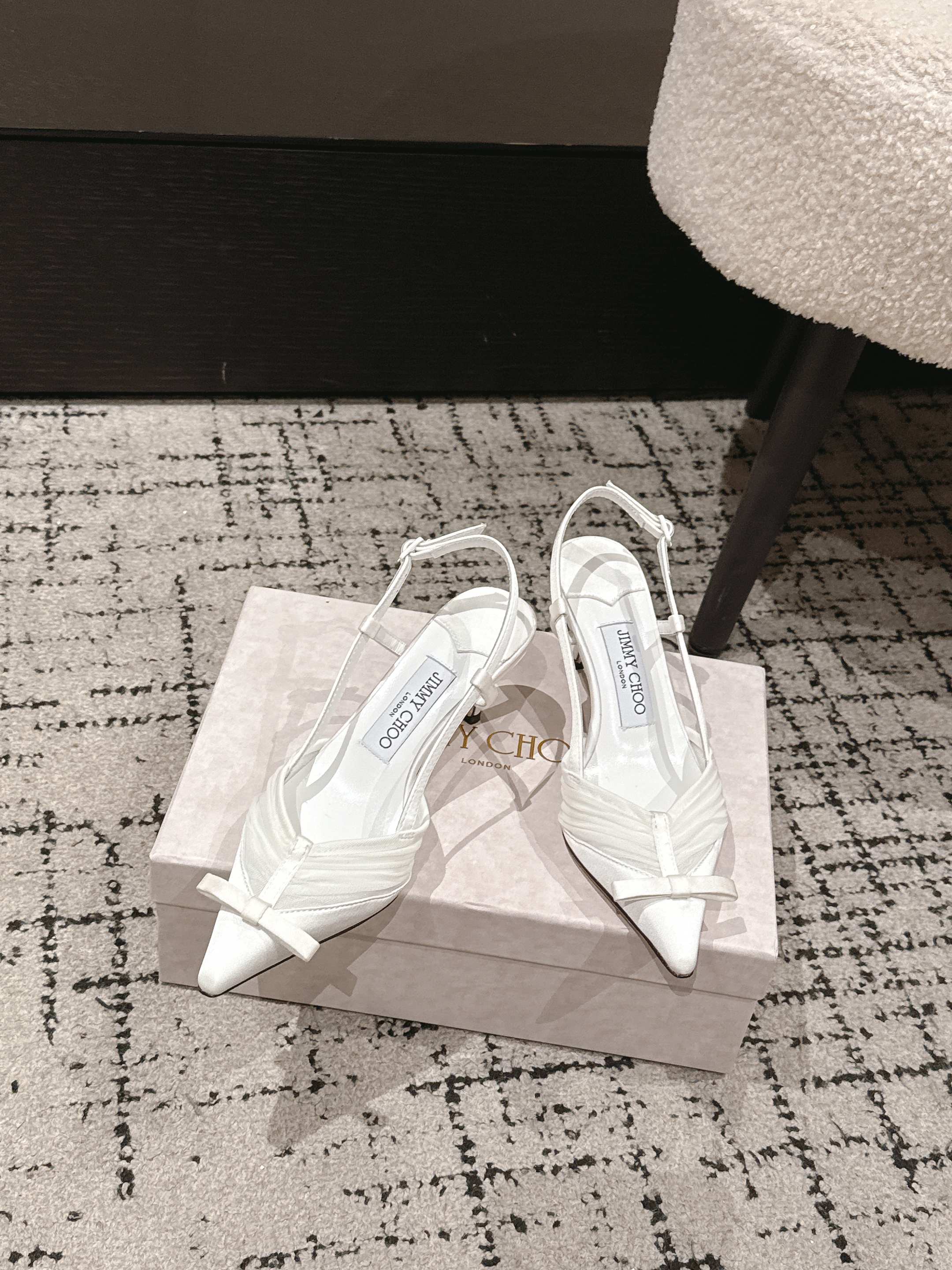 JIMMY CHOO 26S SLINGBACK HEELS 65 MM IN WHITE FABRIC
