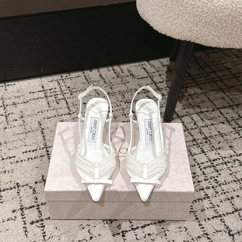 JIMMY CHOO 26S SLINGBACK HEELS 65 MM IN WHITE FABRIC