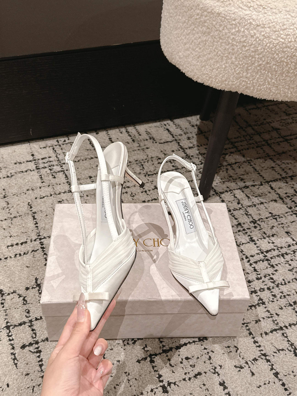 JIMMY CHOO 26S SLINGBACK HEELS 65 MM IN WHITE FABRIC