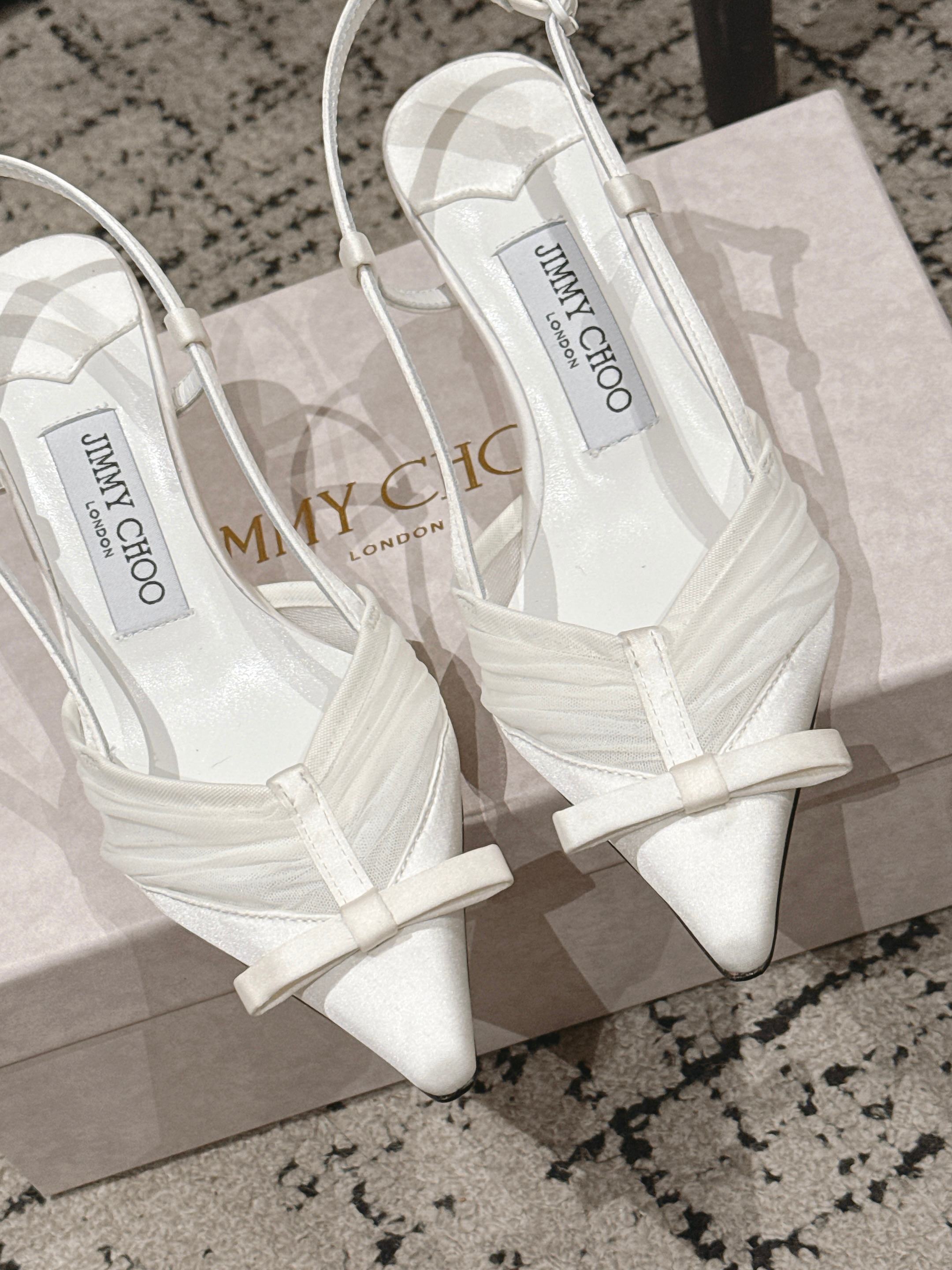 JIMMY CHOO 26S SLINGBACK HEELS 65 MM IN WHITE FABRIC