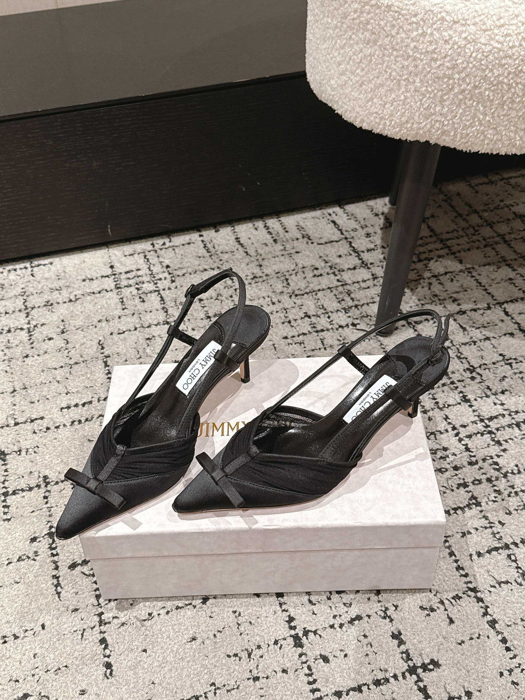 JIMMY CHOO 26S SLINGBACK HEELS 65 MM IN BLACK FABRIC