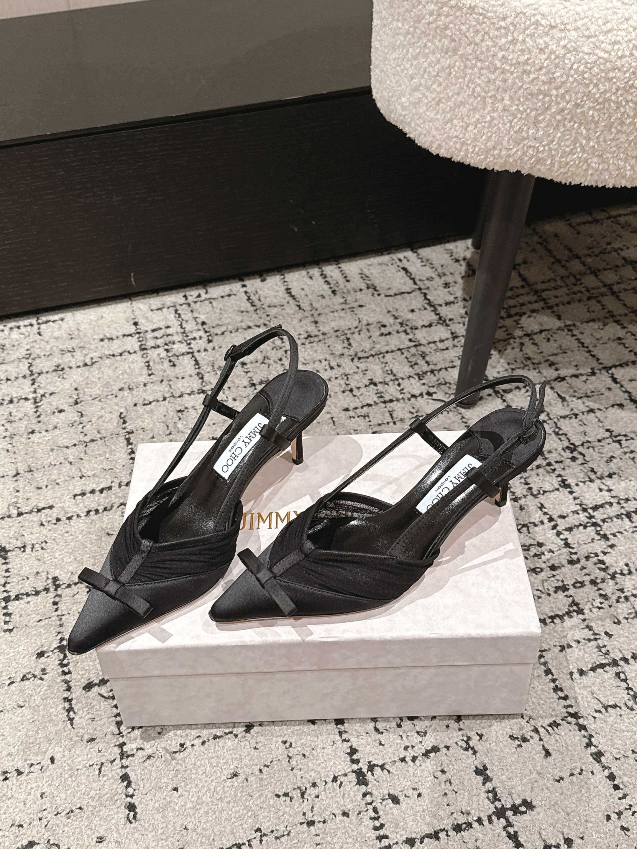 JIMMY CHOO 26S SLINGBACK HEELS 65 MM IN BLACK FABRIC